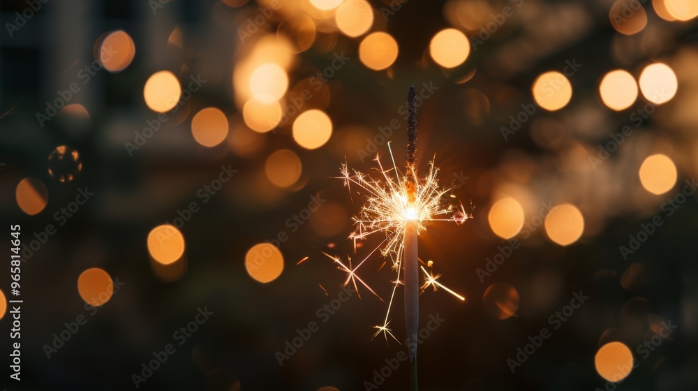 Poster sparkler in focus with bokeh lights