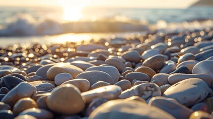 Obraz premium Smooth pebbles on a sunlit beach