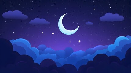 Fototapeta premium Crescent Moon and Clouds Minimalist Background for Halloween Night Decor