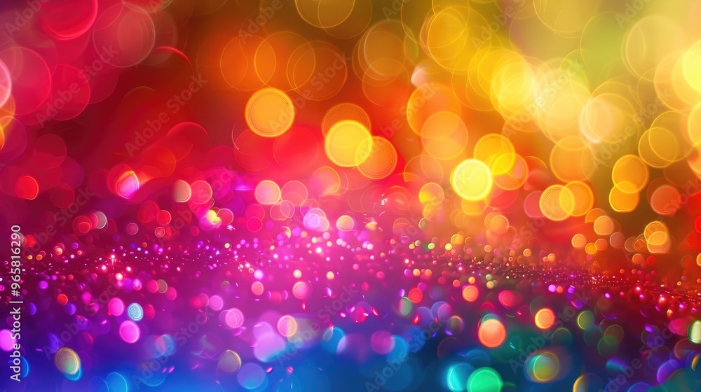 Wall mural vibrant rainbow-colored gradients transitioning across a field of sparkling bokeh orbs, evoking a se