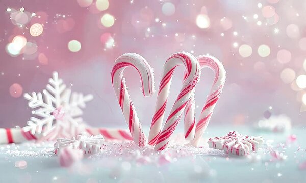 Bright 3D candy canes in a festive arrangement, fun atmosphere