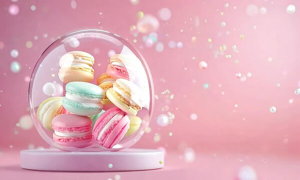 Playful macaron arrangement, colorful and cute, pastel shades