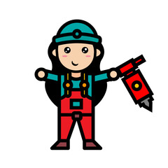 female mechanic is drilling