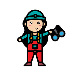 female mechanic holding binoculars
