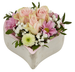 White roses bloom in a heart box on Valentine's Day.