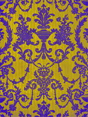 Texture of antique purple and yellow floral wallpaper with pattern.