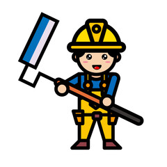 
male mechanic holding a paint roller