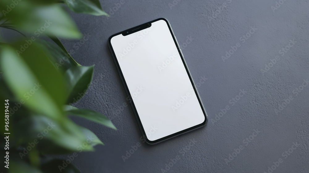Aufkleber Top view of a smartphone with a blank screen placed on a plain surface, highlighting the device's sleek design