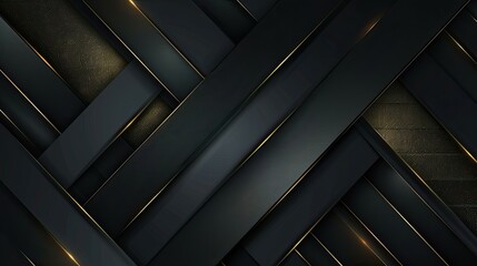 Obraz premium A sleek, modern abstract background featuring interwoven dark panels with subtle golden accents. Ideal for digital design.