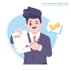 signature deal business man character illustration