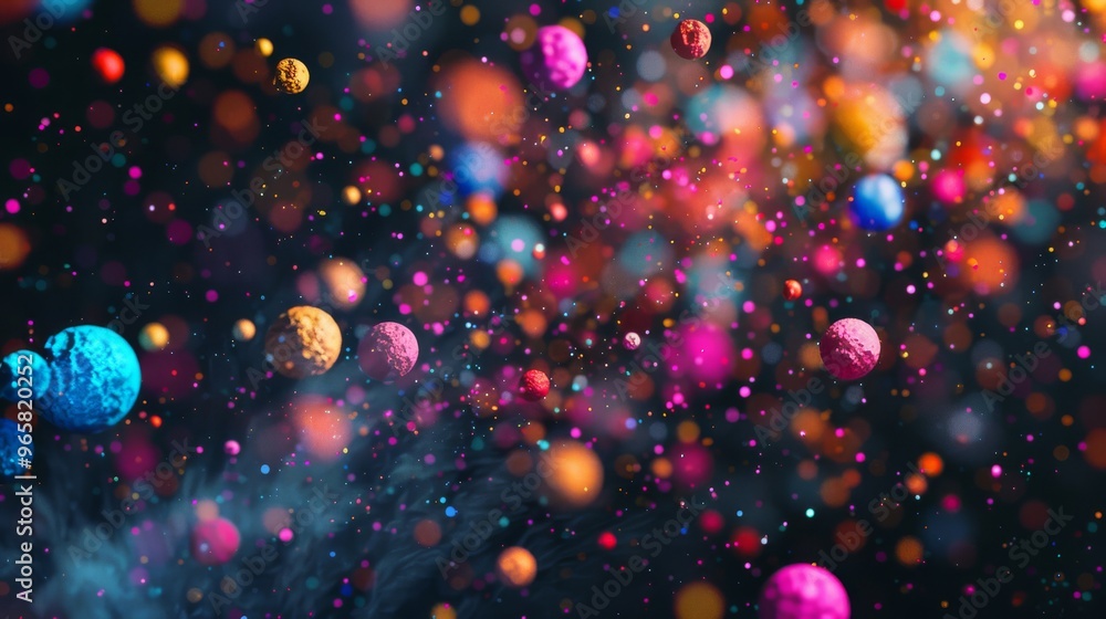 Leinwandbilder Floating particles in multiple colors on a dark backdrop