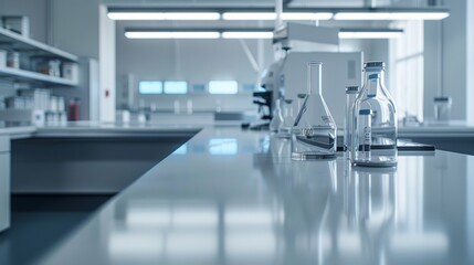 Empty laboratory with sleek countertops and high-tech instruments