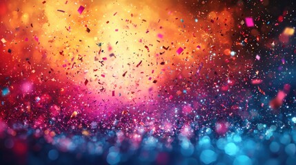 Fototapeta premium Colorful confetti bursts spreading joy against a vibrant background with sparkling lights