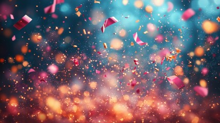 Colorful confetti falls beautifully in a festive celebration setting, creating a joyful atmosphere during a vibrant evening event