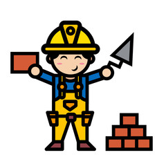 male mechanic is making a brick wall