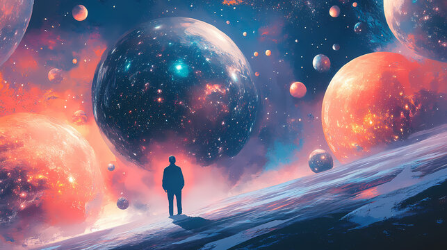 Physicist exploring the concept of parallel universes through theoretical physics. Parallel Universe. Illustration