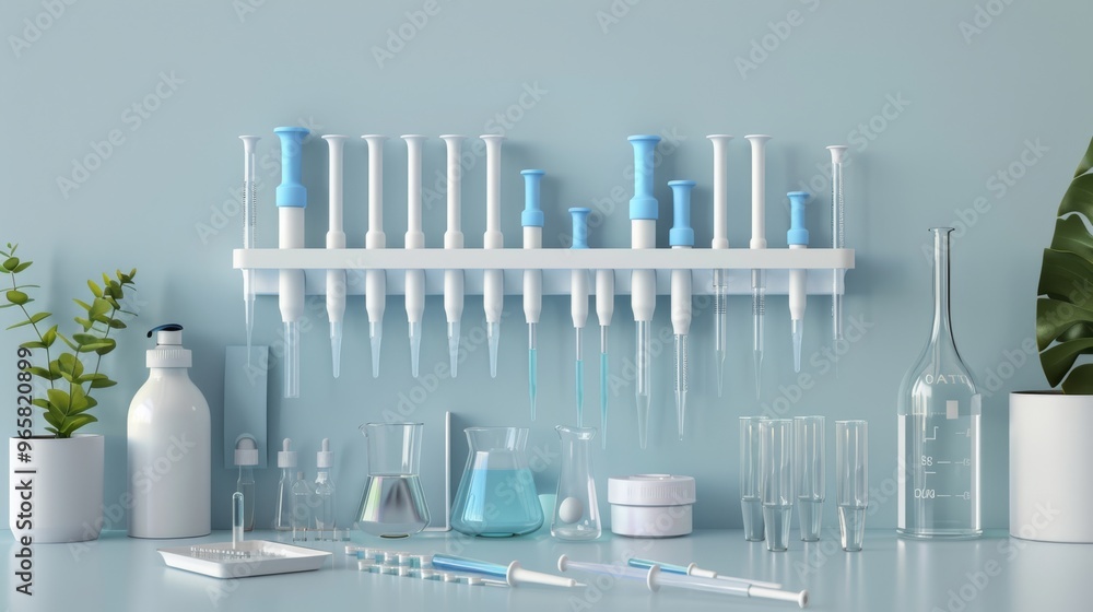 Aufkleber laboratory workspace with pipettes and test tubes