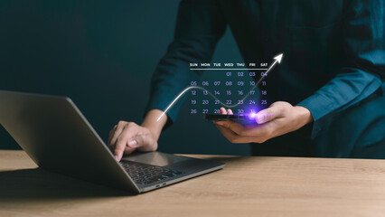 January 2025 calendar, business goals trends 2025, businessperson planning business growth strategy...
