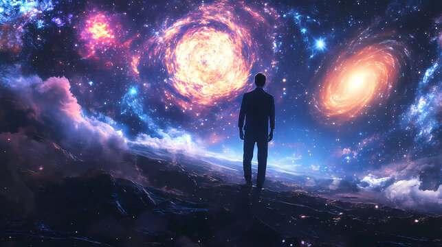 Physicist exploring the concept of parallel universes through theoretical physics. Parallel Universe. Illustration