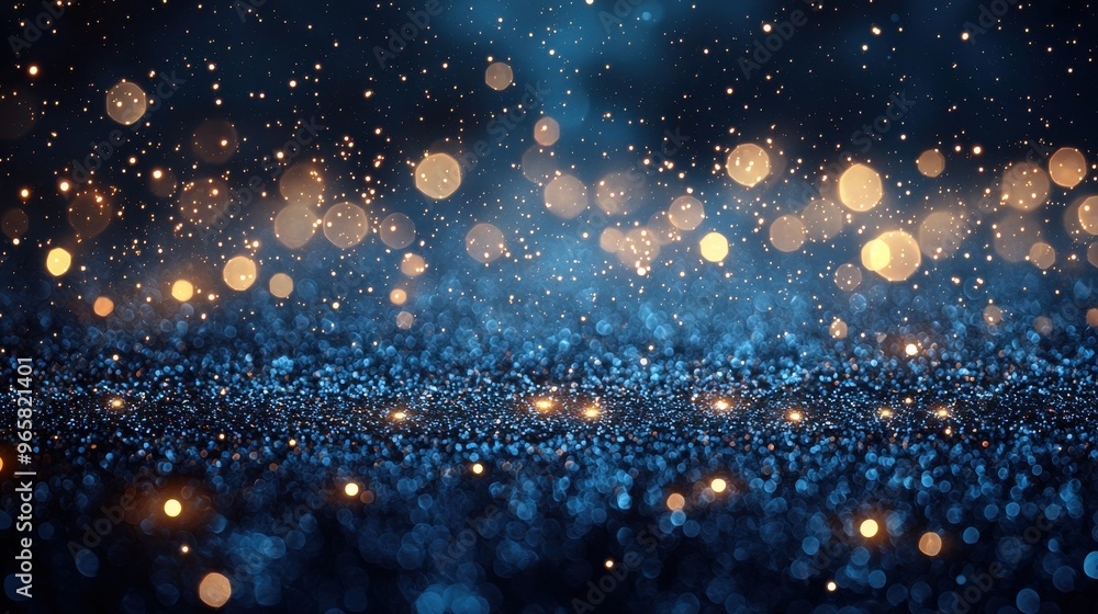 Aufkleber sparkling blue and gold bokeh with shimmering particles creating a magical atmosphere during a festi
