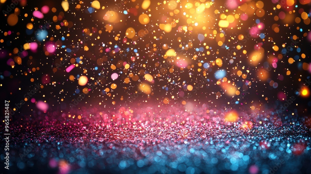 Poster vibrant glitter and confetti create a colorful and festive atmosphere with sparkling effects on a da