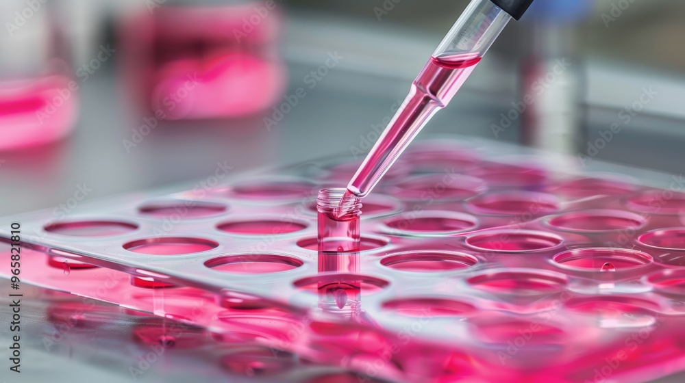 Aufkleber scientist pipetting samples into a microplate in a modern lab