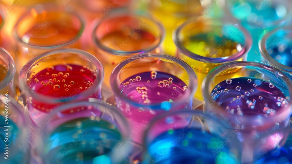 Poster varied stem cells with vivid colors in a lab