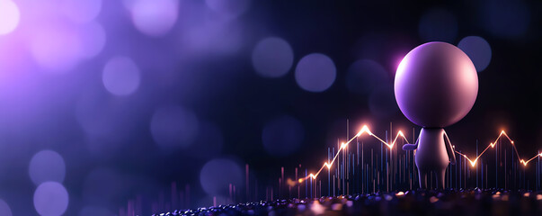 A whimsical figure stands before a colorful graph, symbolizing growth and innovation in a modern digital landscape.