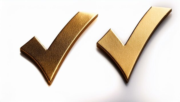 A shiny gold tick mark, often symbolizing confirmation or correct choice