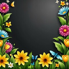 Flower background, Floral banner arranged from leaves and flowers