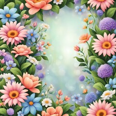 Fototapeta premium Flower background, Floral banner arranged from leaves and flowers
