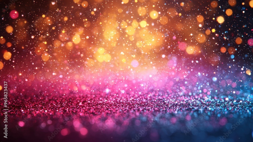 Poster colorful bokeh glitter background with shimmering particles creating a vibrant atmosphere at a night
