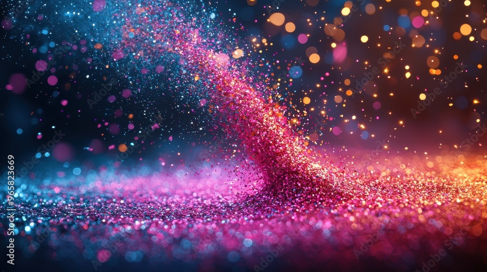 Poster vibrant swirl of colorful glitter creating a dazzling display against a dark backdrop at a festive c