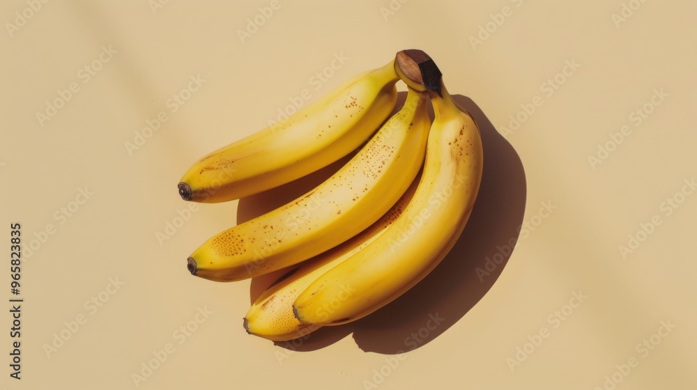 Poster a cluster of bananas with a shadow on a smooth beige background