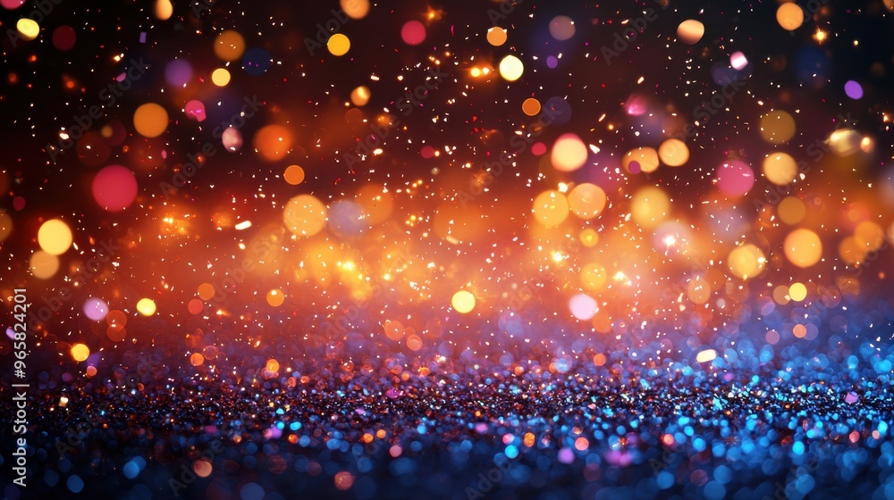 Poster colorful bokeh lights shimmer and sparkle against a dark background, creating a festive atmosphere p