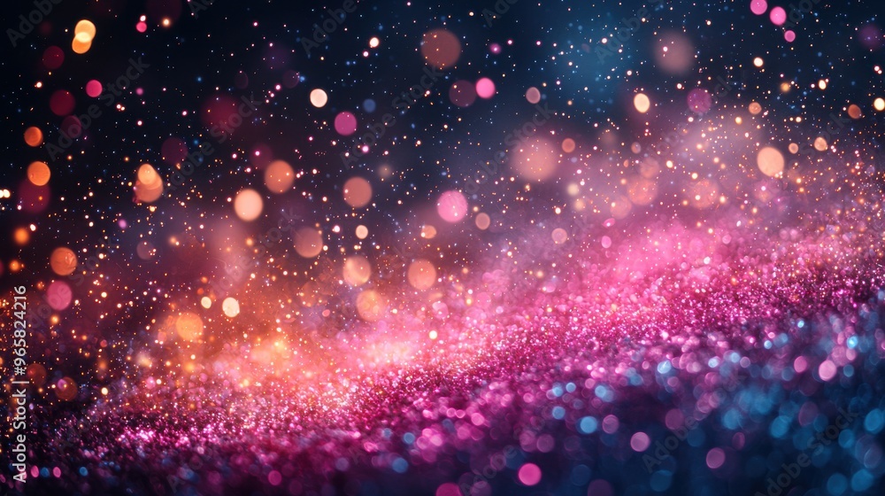 Poster a vibrant display of colorful bokeh lights sparkling in the night sky, creating a magical atmosphere