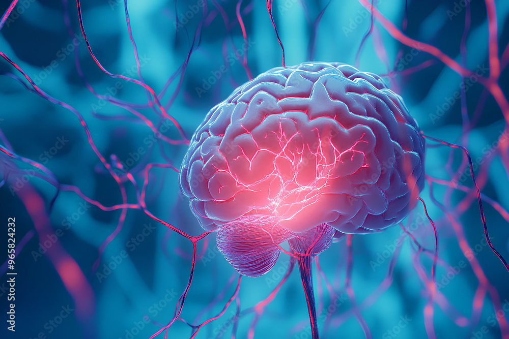 Poster a stylized brain with glowing connections, symbolizing neural activity and cognition.