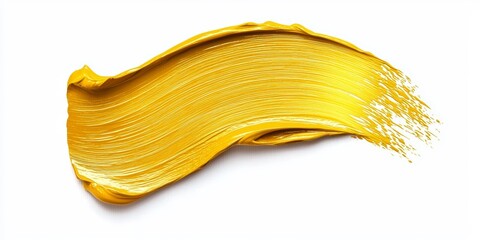Golden paint stroke with metallic finish, rough texture and flowing lines on white, ideal for artistic branding and luxury product visuals