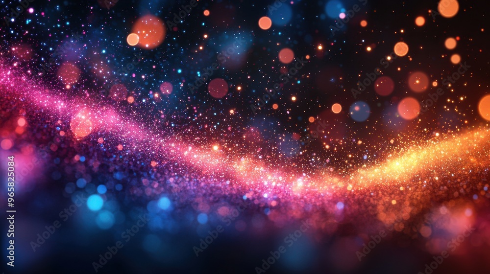 Poster colorful abstract background featuring vibrant glowing particles and sparkling lights in a dazzling 