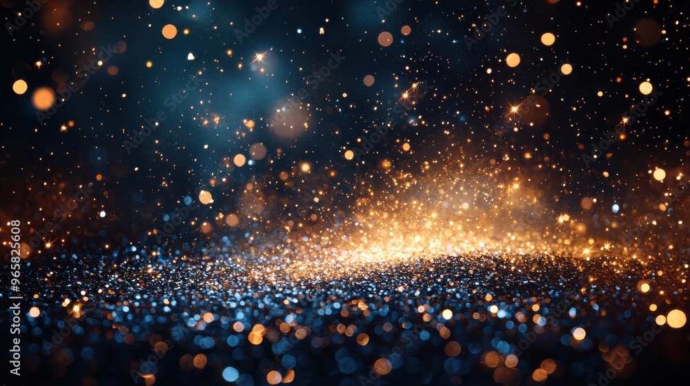Aufkleber sparkling bokeh with golden and blue particles shimmering against a dark backdrop during an evening 