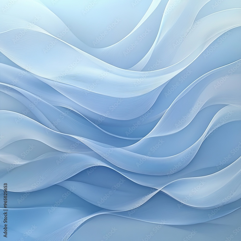 Wall mural Abstract blue wave pattern with light blue, soft, flowing, overlapping, lines.