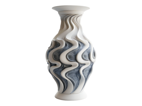 Ceramic vase with mesmerizing swirls design. Isolated PNG