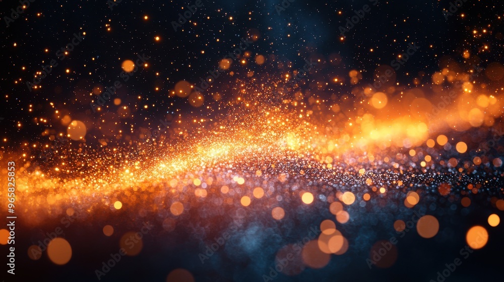 Poster glittering dust particles create a mesmerizing cosmic effect in a dark background with bright highli