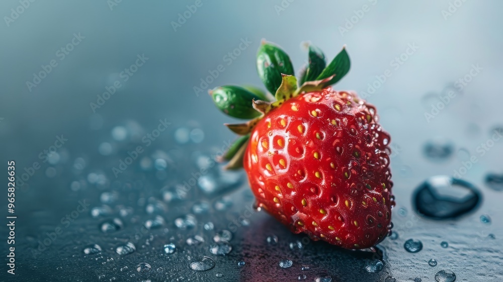 Aufkleber a visually appealing close-up of a strawberry with droplets of water on its surface, placed against 