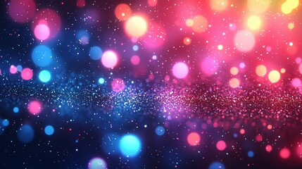 Colorful bokeh lights create a dazzling effect at a vibrant event during nighttime in an urban setting