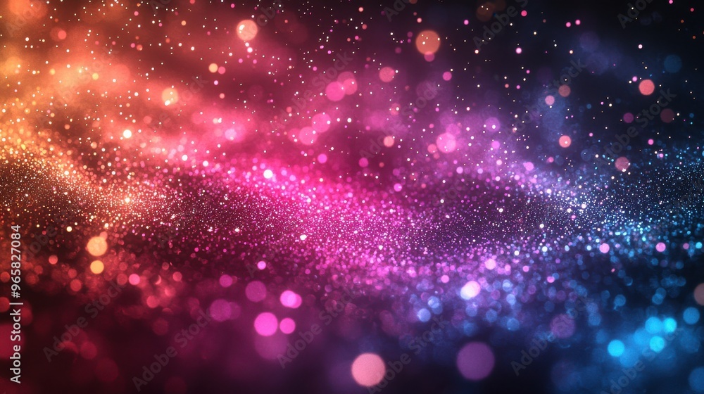 Poster colorful abstract background of vibrant sparkling particles on a dark canvas creating a ethereal atm