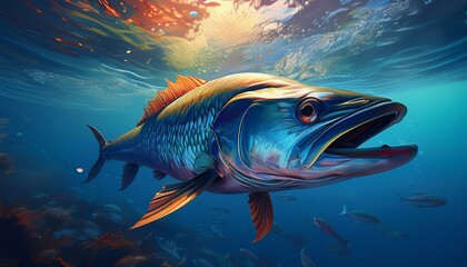 Naklejka premium Illustrate the dire consequences of overfishing with a poignant close-up of a magnificent