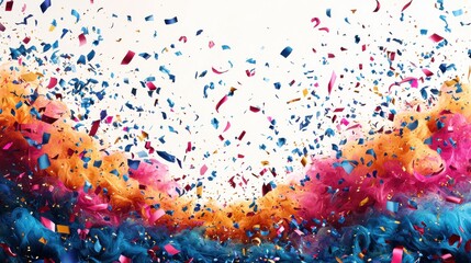 Obraz premium Colorful celebration with vibrant confetti flying through the air, creating a joyful atmosphere at a festive event