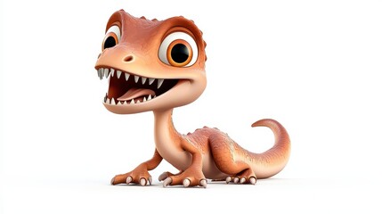 Playful Cartoon Velociraptor Posing Against a Clean White Background - Fun Dinosaur Illustration for Kids Concept