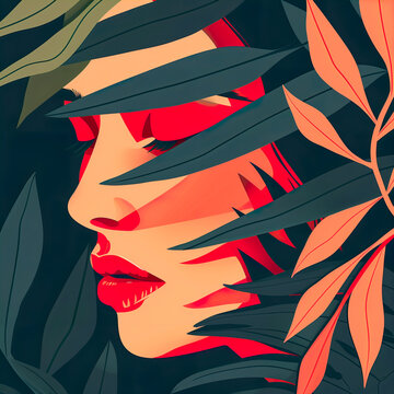 Abstract portrait of a woman surrounded by foliage